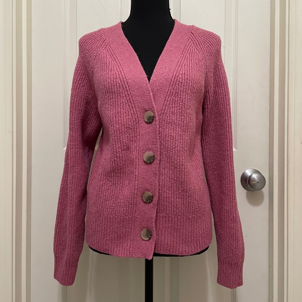 Old Navy Ribbed Knit Button Up Cardigan Sweater Pink Mauve Cozy‎ Casual Small
